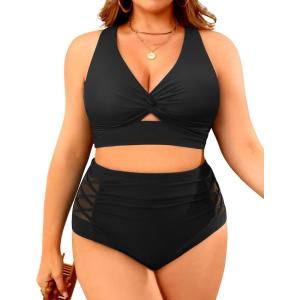 imageWomens Plus Size Two Piece Swimsuits  High Waisted Bikini Tummy Control Bathing Suits 2025 Twist Knot SwimwearBlack