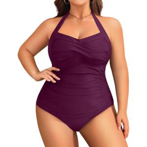 imageYonique Plus Size Bathing Suit for Women One Piece Swimsuit Tummy Control Halter Tops for Women SwimwearPurple