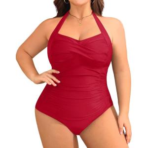 imageYonique Plus Size Bathing Suit for Women One Piece Swimsuit Tummy Control Halter Tops for Women SwimwearRed