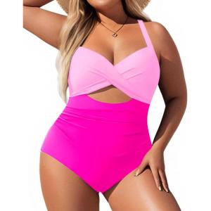 imageYonique Plus Size One Piece Swimsuit for Women Tummy Control Bathing Suit Cutout SwimwearPink