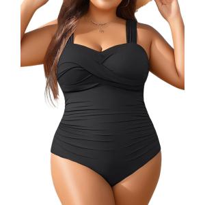 imageYonique Plus Size One Piece Swimsuit for Women Tummy Control Bathing Suit Ruched SwimwearBlack