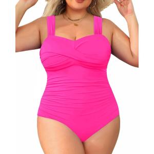 imageYonique Plus Size One Piece Swimsuit for Women Tummy Control Bathing Suit Ruched SwimwearHot Pink