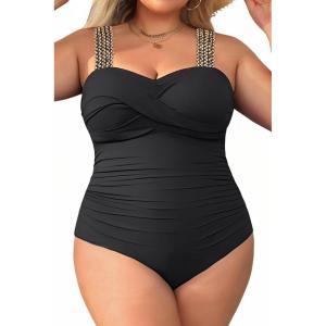 imageYonique Plus Size One Piece Swimsuit for Women Tummy Control Bathing Suit Ruched SwimwearSolid Black