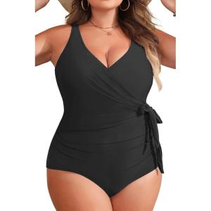 imageYonique Plus Size One Piece Swimsuits for Women Tummy Control Bathing Suits Full Coverage SwimwearBlack