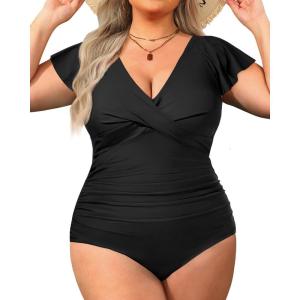 imageYonique Plus Size One Piece Swimsuits for Women Tummy Control Bathing Suits Full Coverage SwimwearBlack01