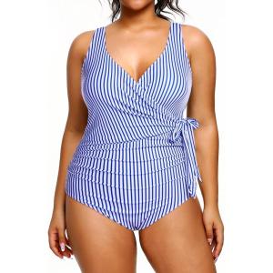 imageYonique Plus Size One Piece Swimsuits for Women Tummy Control Bathing Suits Full Coverage SwimwearBlue Stripe