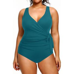 imageYonique Plus Size One Piece Swimsuits for Women Tummy Control Bathing Suits Full Coverage SwimwearBlue and Green