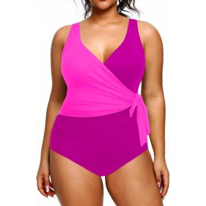 imageYonique Plus Size One Piece Swimsuits for Women Tummy Control Bathing Suits Full Coverage SwimwearPink