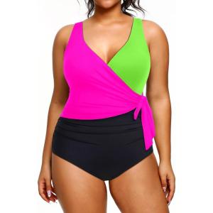 imageYonique Plus Size One Piece Swimsuits for Women Tummy Control Bathing Suits Full Coverage SwimwearPink Green Black