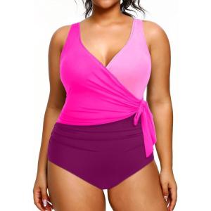 imageYonique Plus Size One Piece Swimsuits for Women Tummy Control Bathing Suits Full Coverage SwimwearPink Purple