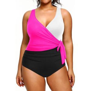imageYonique Plus Size One Piece Swimsuits for Women Tummy Control Bathing Suits Full Coverage SwimwearPink and Black