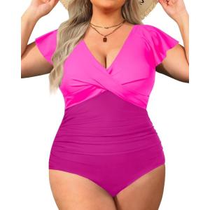 imageYonique Plus Size One Piece Swimsuits for Women Tummy Control Bathing Suits Full Coverage SwimwearPink01