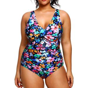 imageYonique Plus Size Swimsuit One Piece Bathing Suits for Women Tummy Control Slimming SwimwearColorful Floral02