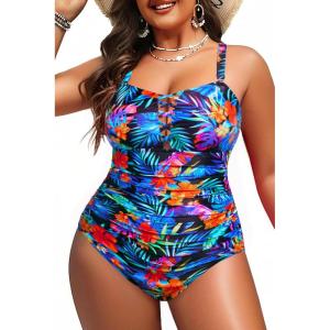 imageYonique Women Plus Size One Piece Swimsuits Tummy Control Bathing Suits Vintage SwimwearColorful Floral