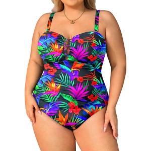 imageYonique Women Plus Size One Piece Swimsuits Tummy Control Bathing Suits Vintage SwimwearPurple Floral01