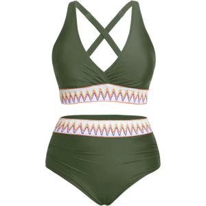 imageYonique Women Plus Size Two Piece Swimsuits High Waisted Bikini Set Tummy Control Bathing Suits Ruffle SwimwearArmy Green