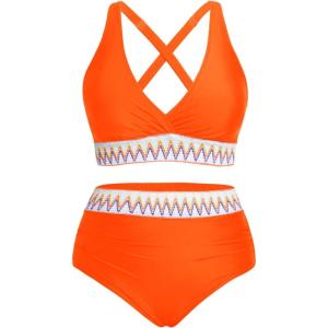 imageYonique Women Plus Size Two Piece Swimsuits High Waisted Bikini Set Tummy Control Bathing Suits Ruffle SwimwearOrange