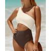 imageWomens One Piece Swimsuit One Shoulder Bathing Suit Cutout Tummy Control SwimwearBeige Brown