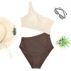 imageWomens One Piece Swimsuit One Shoulder Bathing Suit Cutout Tummy Control SwimwearBeige Brown