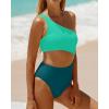 imageWomens One Piece Swimsuit One Shoulder Bathing Suit Cutout Tummy Control SwimwearColor Block Green