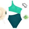 imageWomens One Piece Swimsuit One Shoulder Bathing Suit Cutout Tummy Control SwimwearColor Block Green