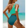 imageWomens One Piece Swimsuit One Shoulder Bathing Suit Cutout Tummy Control SwimwearColor Block Green