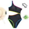 imageWomens One Piece Swimsuit One Shoulder Bathing Suit Cutout Tummy Control SwimwearColorblock Black