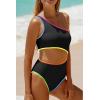 imageWomens One Piece Swimsuit One Shoulder Bathing Suit Cutout Tummy Control SwimwearColorblock Black