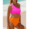 imageWomens One Piece Swimsuit One Shoulder Bathing Suit Cutout Tummy Control SwimwearPink Orange