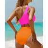 imageWomens One Piece Swimsuit One Shoulder Bathing Suit Cutout Tummy Control SwimwearPink Orange