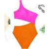 imageWomens One Piece Swimsuit One Shoulder Bathing Suit Cutout Tummy Control SwimwearPink Orange