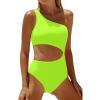 imageWomens One Piece Swimsuit One Shoulder Bathing Suit Cutout Tummy Control SwimwearNeon Green