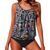 imageYonique Two Piece Blouson Tankini Swimsuits for Women Modest Bathing Suits Loose Fit SwimwearColorful Paisley