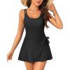 imageOne Piece Swimdress for Women  Tummy Control Swimsuit with Skirt 2025 Wrap Tie Side Bathing Suit DressBlack