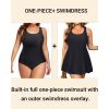 imagePlus Size Swim Dress  One Piece Swimsuit for Women Tummy Control Bathing Suit Modest Skirted Swimwear 2025Black