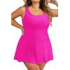 imagePlus Size Swim Dress  One Piece Swimsuit for Women Tummy Control Bathing Suit Modest Skirted Swimwear 2025Hot Pink