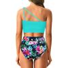 imageTwo Piece High Waisted Swimsuits for Women  One Shoulder Bikini Tummy Control Bathing Suit 2025 Full Coverage SwimwearAqua Colorful Floral