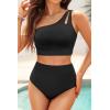 imageTwo Piece High Waisted Swimsuits for Women  One Shoulder Bikini Tummy Control Bathing Suit 2025 Full Coverage SwimwearBlack