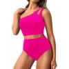 imageTwo Piece High Waisted Swimsuits for Women  One Shoulder Bikini Tummy Control Bathing Suit 2025 Full Coverage SwimwearHot Pink