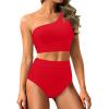 imageTwo Piece High Waisted Swimsuits for Women  One Shoulder Bikini Tummy Control Bathing Suit 2025 Full Coverage SwimwearRed