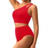 imageTwo Piece High Waisted Swimsuits for Women  One Shoulder Bikini Tummy Control Bathing Suit 2025 Full Coverage SwimwearRed