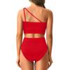 imageTwo Piece High Waisted Swimsuits for Women  One Shoulder Bikini Tummy Control Bathing Suit 2025 Full Coverage SwimwearRed