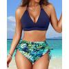 imageWomen High Waisted Bikini Set  Two Piece Swimsuit Tummy Control Bathing Suit Halter Push Up 2025 SwimwearBlue