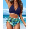 imageWomen High Waisted Bikini Set  Two Piece Swimsuit Tummy Control Bathing Suit Halter Push Up 2025 SwimwearBlue