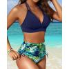 imageWomen High Waisted Bikini Set  Two Piece Swimsuit Tummy Control Bathing Suit Halter Push Up 2025 SwimwearBlue