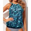 imageWomens High Neck Tankini Top  Blouson Bathing Suit Top Loose Fit Swim Top 2025 Modest Swimsuit Top No BottomBlue Paisley