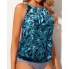 imageWomens High Neck Tankini Top  Blouson Bathing Suit Top Loose Fit Swim Top 2025 Modest Swimsuit Top No BottomBlue Paisley