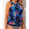 imageWomens High Neck Tankini Top  Blouson Bathing Suit Top Loose Fit Swim Top 2025 Modest Swimsuit Top No BottomBlue and Flower