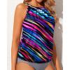imageWomens High Neck Tankini Top  Blouson Bathing Suit Top Loose Fit Swim Top 2025 Modest Swimsuit Top No BottomColor Striped