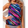 imageWomens High Neck Tankini Top  Blouson Bathing Suit Top Loose Fit Swim Top 2025 Modest Swimsuit Top No BottomColor Striped